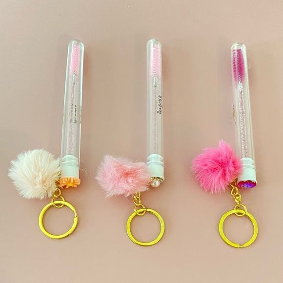 3pcs Tube Eyelash Brush/Spoolie with Furball & Gold Keychain | Mascara Wand - Picture 3 of 6